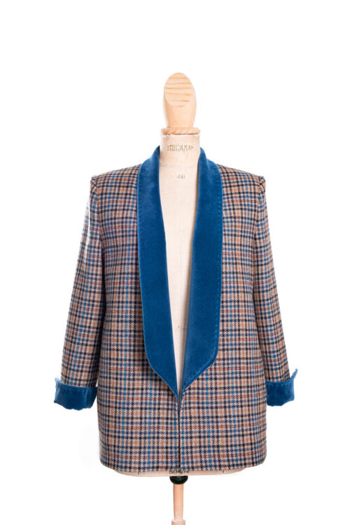 Blazer cuadros con cuello smoking azul Barcelona