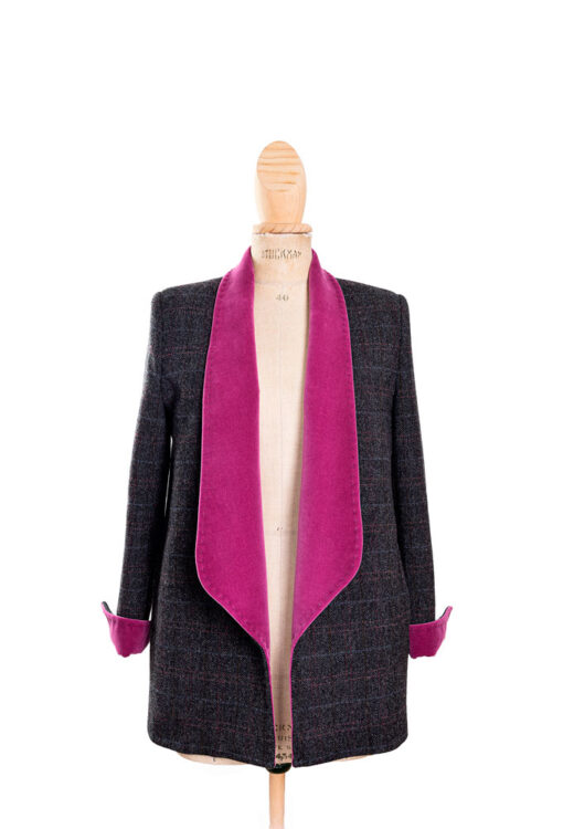 Blazer verde con cuello smoking fucsia Barcelona