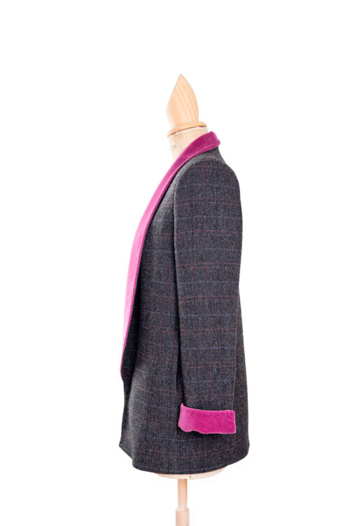 Blazer verde con cuello smoking fucsia Barcelona